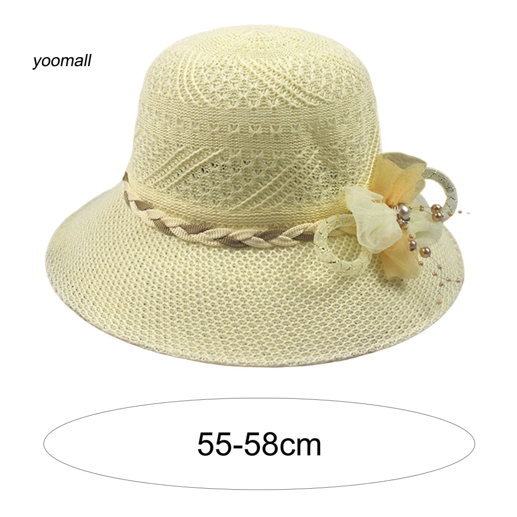 Mũ Tai Bèo Vành Rộng Chống Nắng Đính Hoa Giả Và Ngọc Trai Thời Trang Đi Biển Cho Nữ