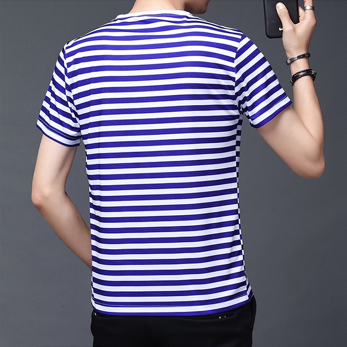Áo Thun Tay Ngắn Cổ Tròn Kẻ Sọc Ngang Dáng Rộng Thời Trang Cho Nam