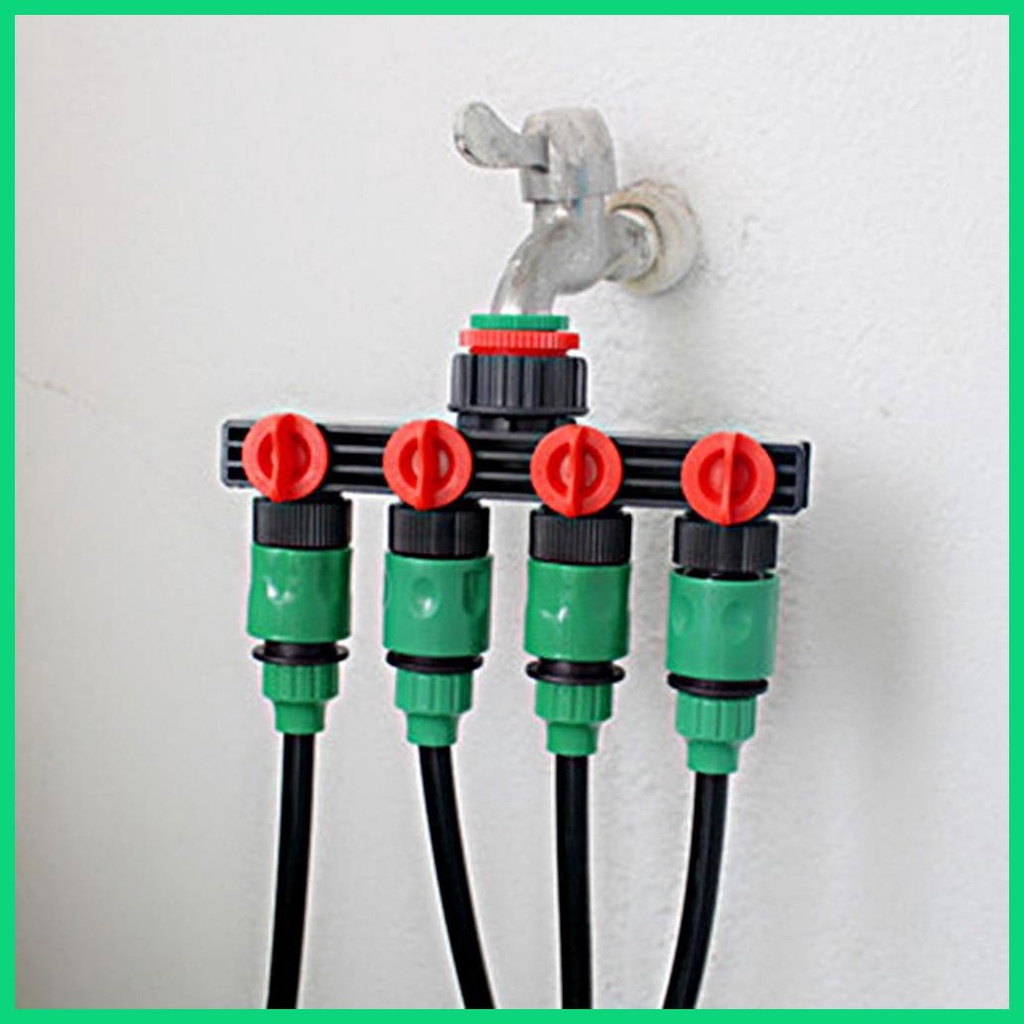 Đầu Nối Ống Nước Tưới Vườn 4 Cổng Có Van Tắt