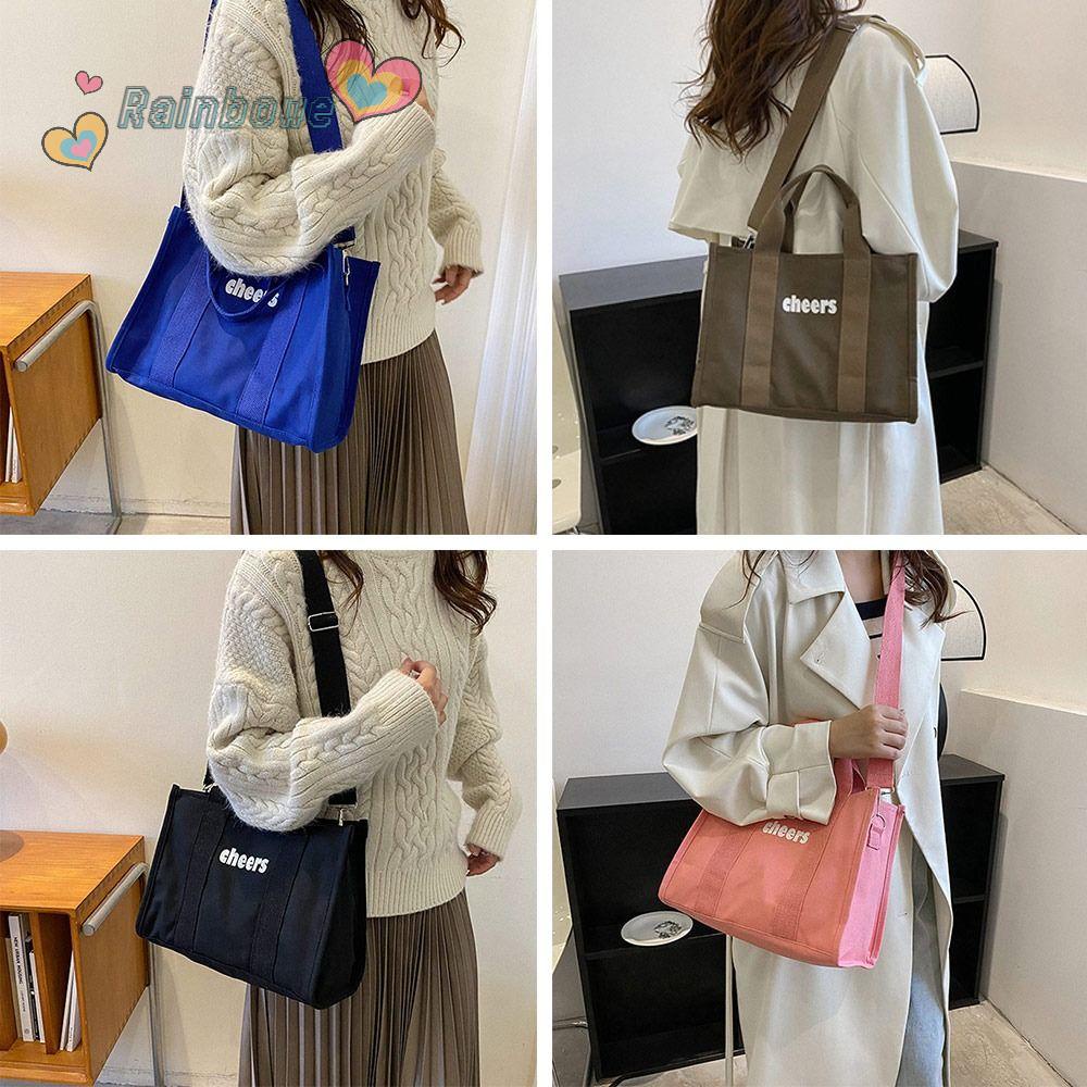 Túi Đeo Vai Vải Canvas Cỡ Lớn Màu Cầu Vồng Dễ Thương