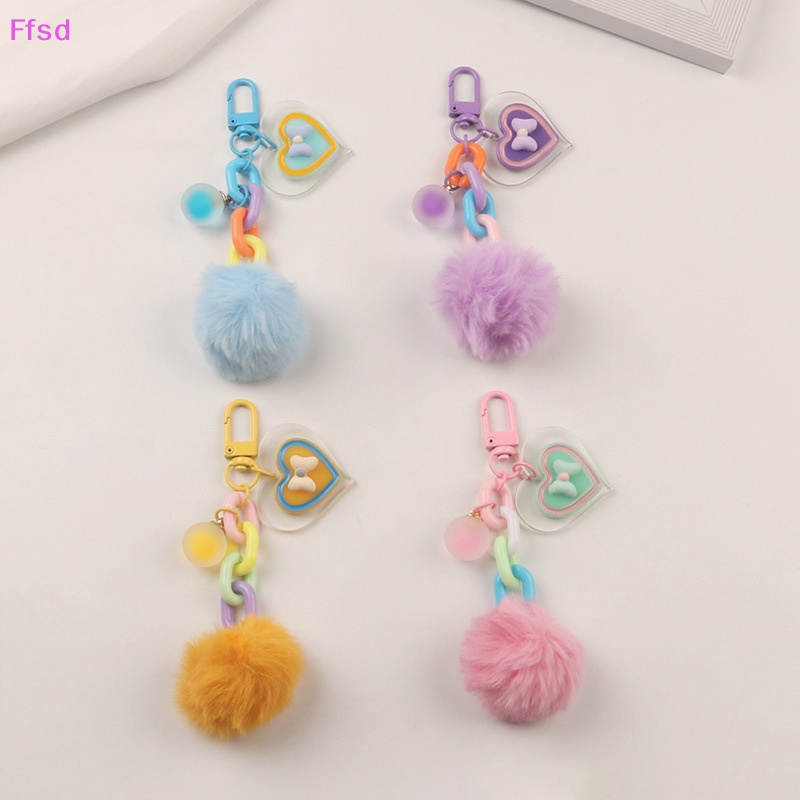 {Ffsd} Móc Khóa Banh Lông Xù Nhiều Màu Sắc Kẹo Ngọt Ngào Hình Trái Tim Đa Sắc *