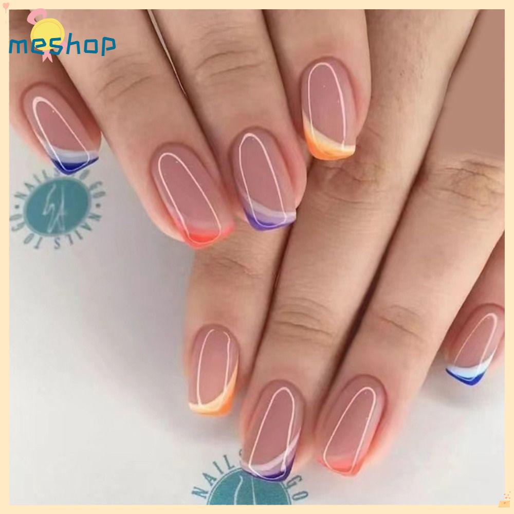 Set 24 Móng Tay Giả Kiểu Pháp Nhiều Màu Sắc