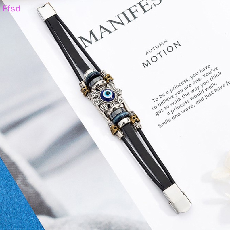 {Ffsd} Vòng Tay Da Màu Đen Xỏ Hạt Nhiều Lớp Hình Mắt Quỷ May Mắn Phong Cách Punk Cho Nam Và Nữ