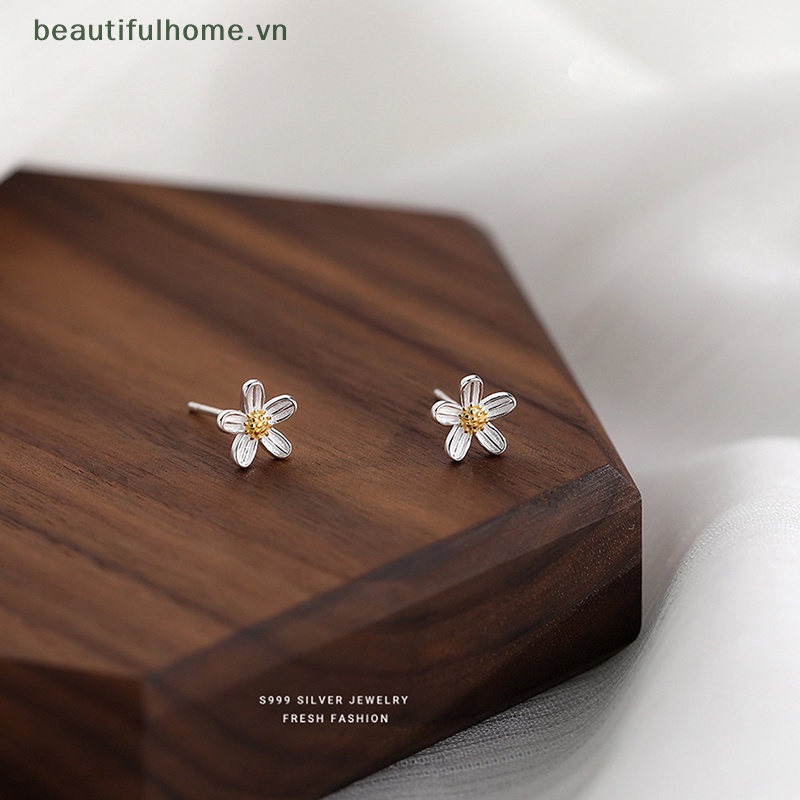 1 Đôi Bông Tai Mạ Bạc Hình Hoa Phong Cách Hàn Quốc Thời Trang Cho Nữ