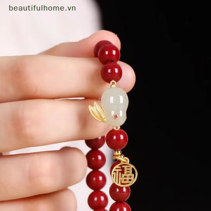 [beautifulhome] Vòng Tay Chuỗi Hạt Cinnabar Giả Thỏ May Mắn Trung Hoa Thủ Công Cổ Điển Thời Trang Sáng Tạo [beauty]