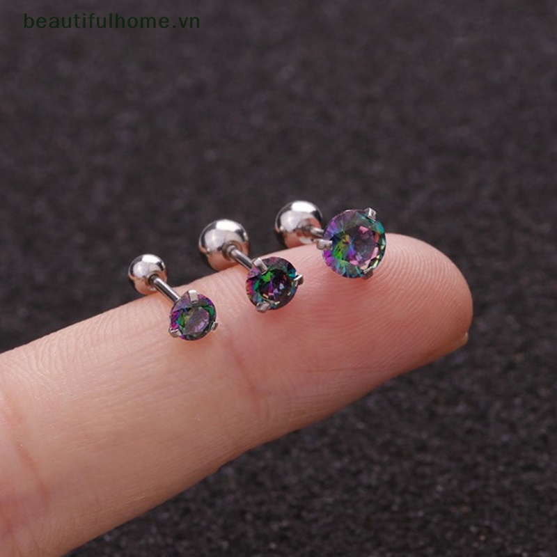 1 Khuyên Tai Dạng Xoắn Ốc Đính Đá Zircon Nhiều Màu Cho Nữ