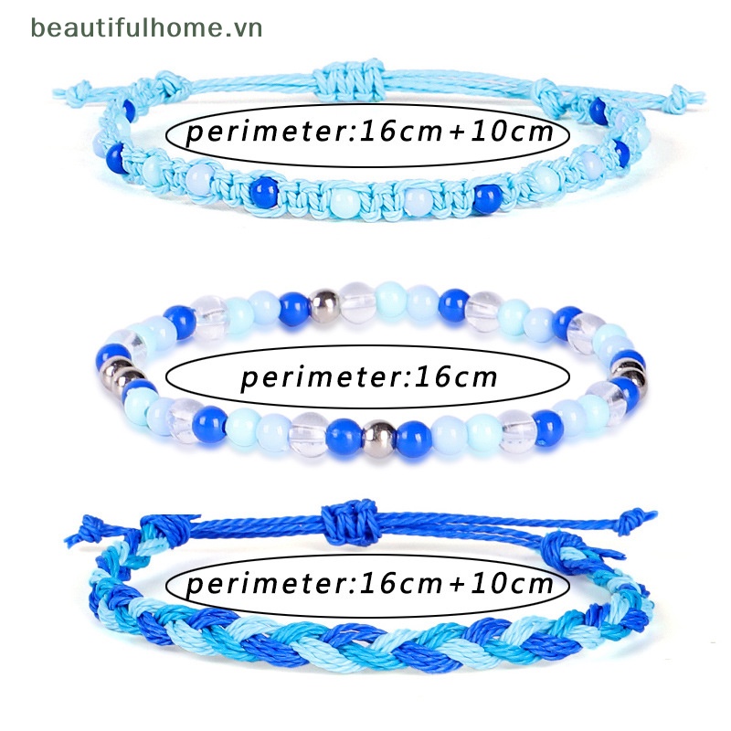 Bộ 3 Vòng Tay Dây Bện Xỏ Hạt Nhiều Màu Phong Cách Bohemian Thời Trang