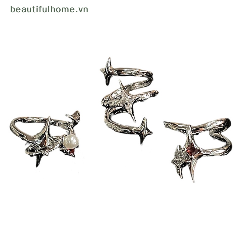 [beautifulhome] Nhẫn Dạng Hở Đính Đá Zircon Ngôi Sao Xoắn Ốc Sáng Tạo Trang Sức Tiệc Tùng [beauty]