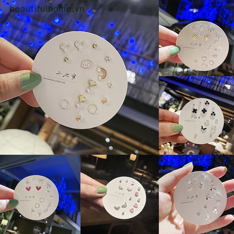 [beautifulhome] Set 7 Đôi Bông Tai Đinh Tán Hình Học Đính Nơ Trái Tim Đơn Giản Thời Trang Làm Đẹp Cho Nữ [beauty]