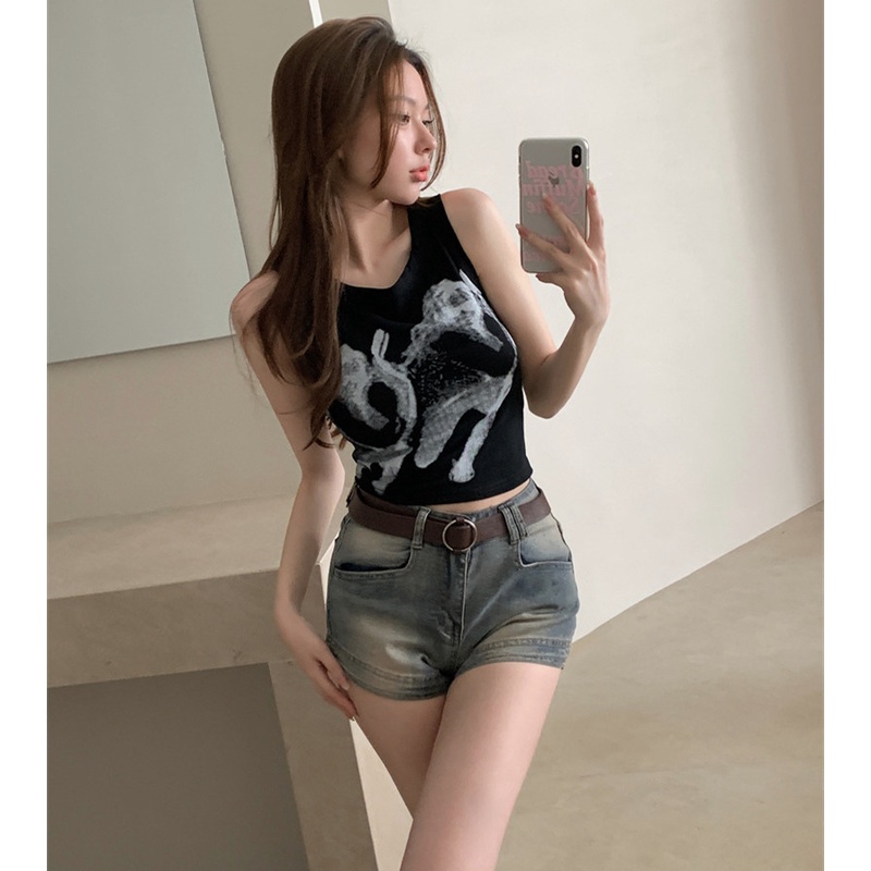 Áo Sát Nách Cổ Tròn In Họa Tiết Phong Cách Retro