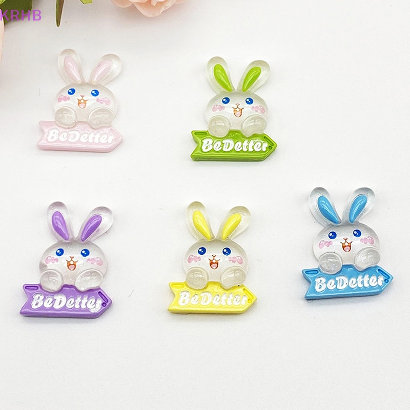 Set 5 Phụ Kiện Trang Trí Nghệ Thuật Hình Thỏ Màu Dạ Quang DIY Bằng Nhựa Resin Mới