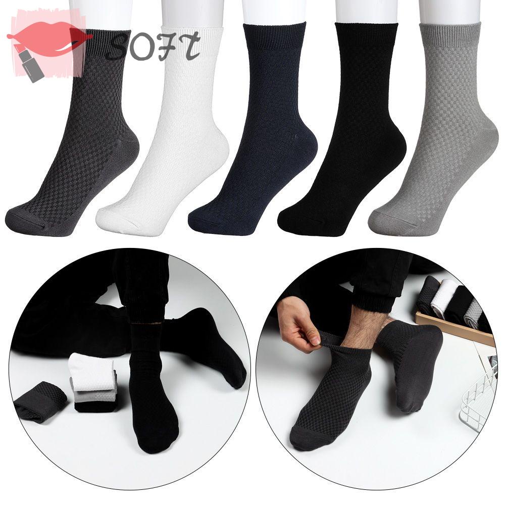 Set 5 Đôi Tất Đen Cổ Cao Thoáng Khí Mềm Mại Cho Nam