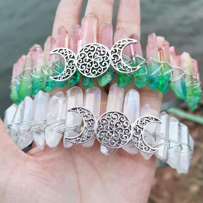 Flgo Băng Đô Cài Tóc Hình Vương Miện Đính Pha Lê Nhiều Màu Phong Cách Boho Cổ Điển