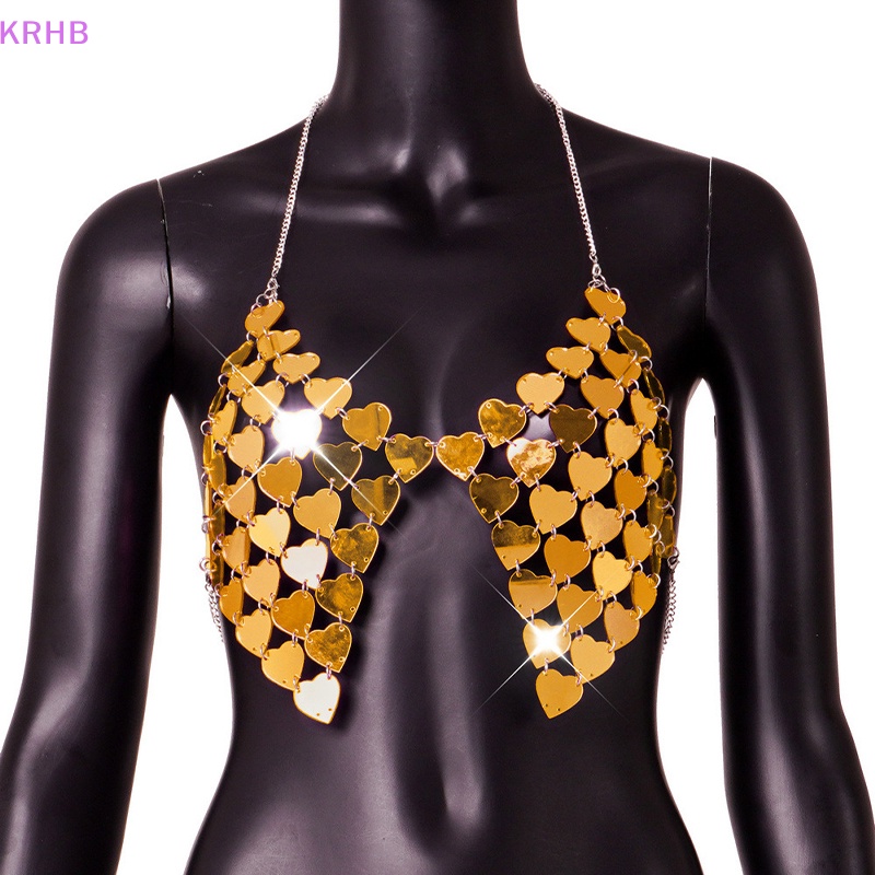 Krhb Áo Crop Top Lưới Hở Lưng Đính Kim Sa Hình Trái Tim Gợi Cảm Cho Nữ Mới