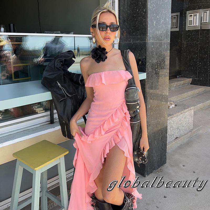 Đầm Ống Nhún Bèo Không Tay Màu Sắc Đơn Giản Cho Nữ