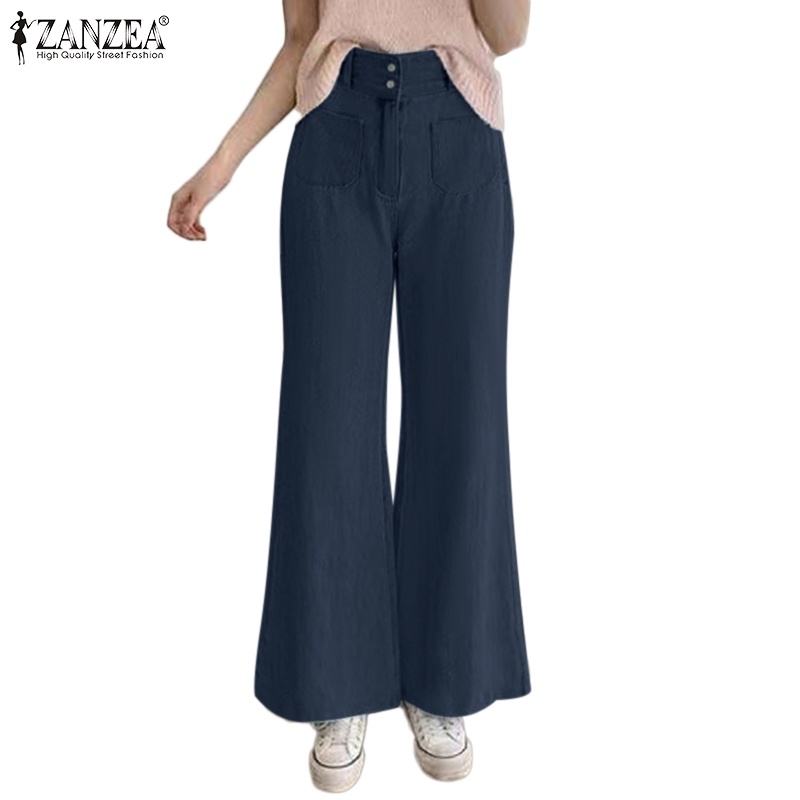 Quần denim dài ZANZEA có túi trước thời trang Hàn Quốc cho nữ