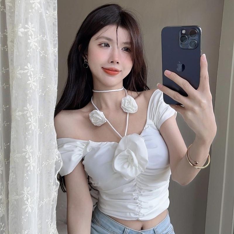 Áo Sơ Mi Trắng Cổ Yếm Phong Cách Mùa Hè Thời Trang Quyến Rũ Cho Nữ