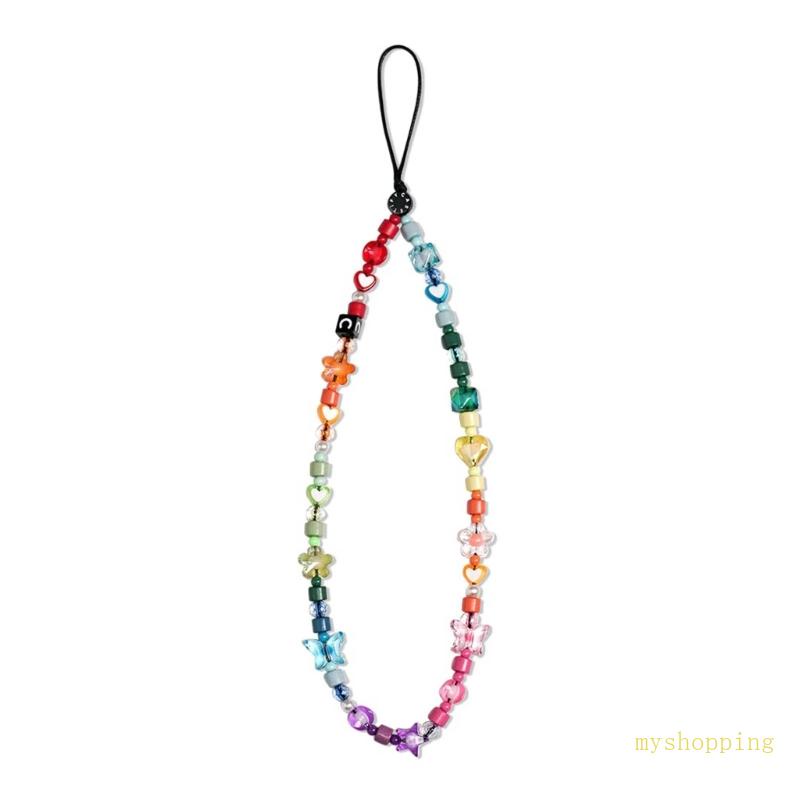 Dây Đeo Điện Thoại Dạng Chuỗi Hạt Nhiều Màu Họa Tiết Hoa Và Bướm