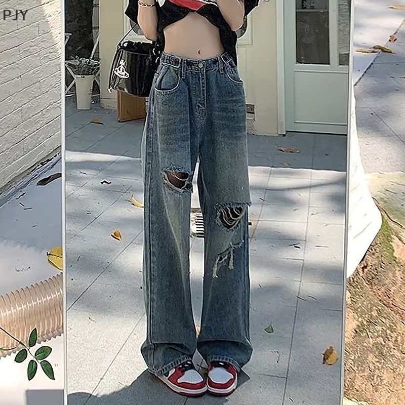 Quần Jeans Ống Rộng Phối Túi Thời Trang Harajuku Cho Nữ Yk2 PJ