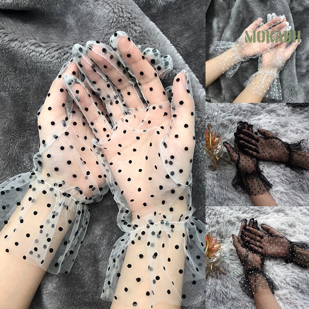 1 Đôi Găng Tay Lưới Vải Tuyn Trong Suốt Họa Tiết Chấm Bi