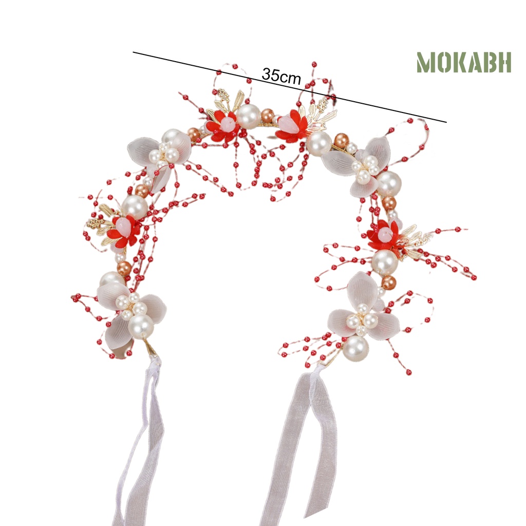 Băng Đô Đính Hoa Ngọc Trai Giả Thắt Nơ Ruy Băng Lãng Mạn Có Thể Điều Chỉnh Trang Trí Tóc Cho Bé Gái