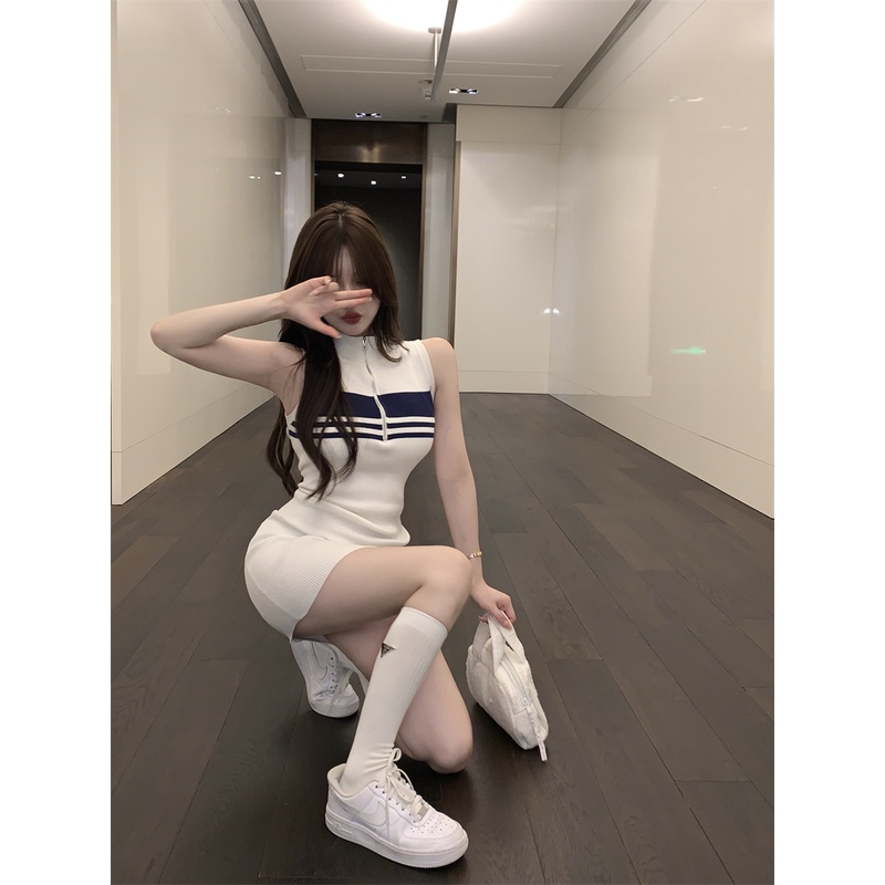 Đầm Ngắn Dệt Kim Họa Tiết Kẻ Sọc Tương Phản Phong Cách Mới Mùa Hè Cho Nữ