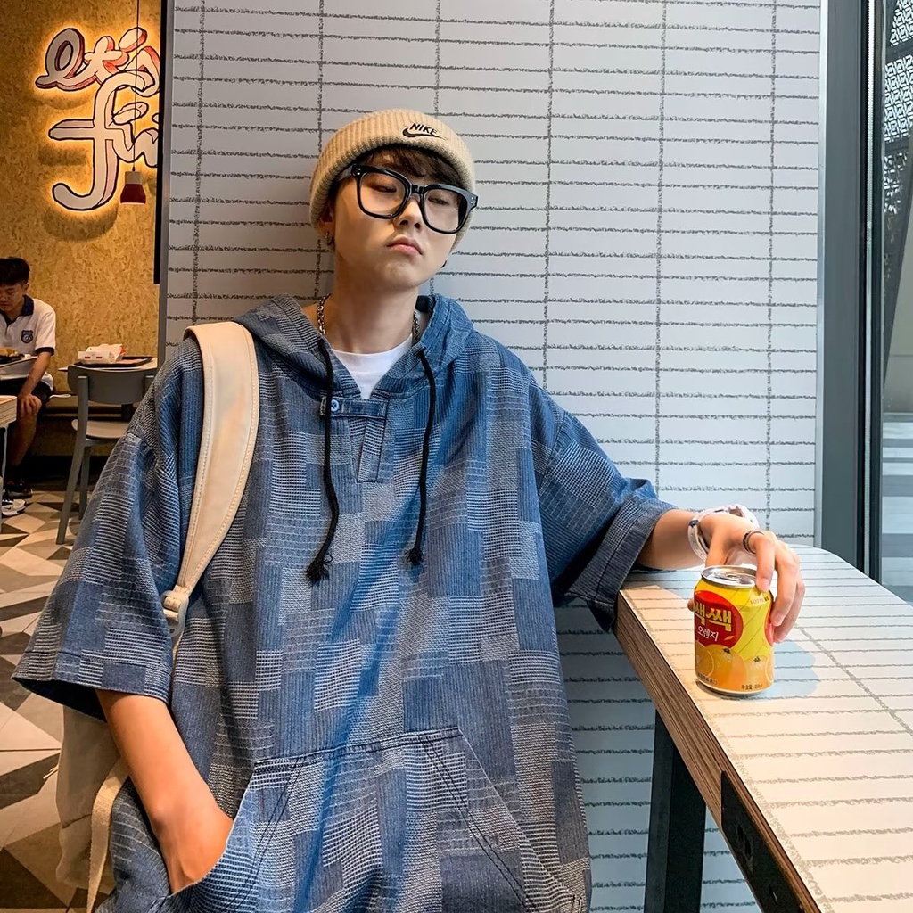 Áo Khoác Nam Ca Rô Có Nón Thời Trang Đường Phố