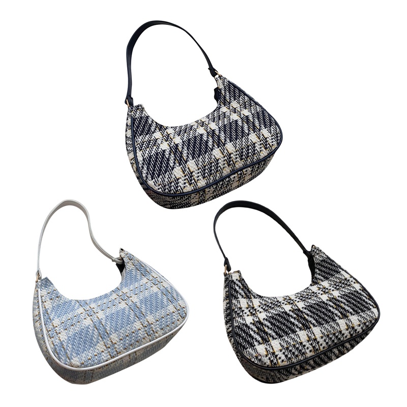 Túi Xách Canvas Da PU Họa Tiết Sọc Caro Đơn Giản Thời Trang Cho Nữ