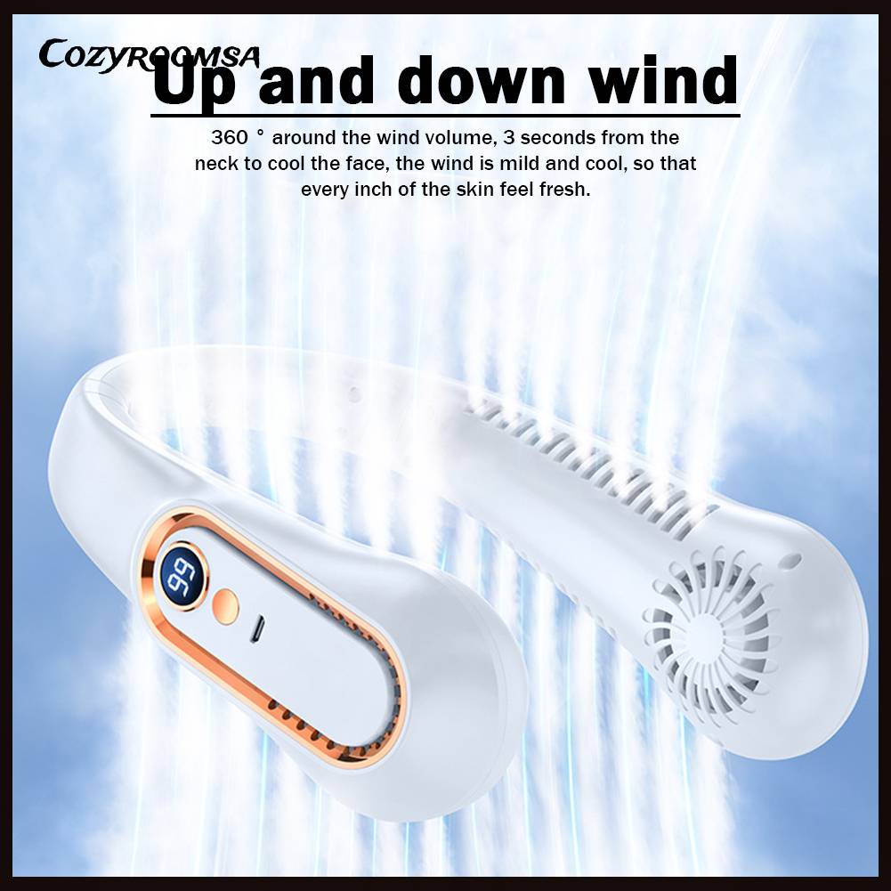 Quạt Điện Đeo Cổ Rảnh Tay Không Cánh Có Màn Hình LED Hiển Thị
