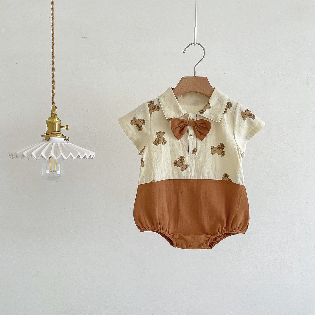 Áo Liền Quần Ngắn Tay In Hình Gấu Thời Trang Mùa Hè Hàng Mới Dành Cho Bé Trai