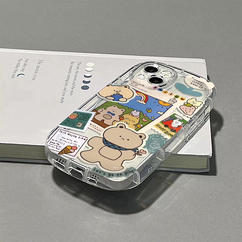 Ốp Điện Thoại Silicone Mềm Trong Suốt Chống Sốc In Hình Gấu Dễ Thương Cho IPhone 14 13 12 11 Pro Max XS X XR 8 + 7 Plus