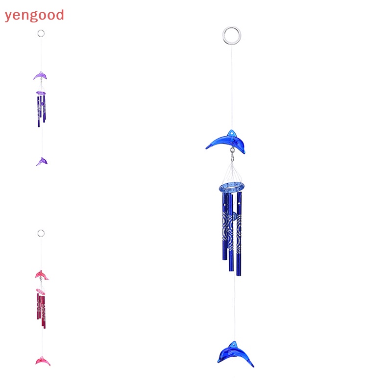 Chuông Gió 4 Ống Kim Loại Hình Cá Heo Đính Pha Lê Sáng Tạo Trang Trí Nhà Cửa