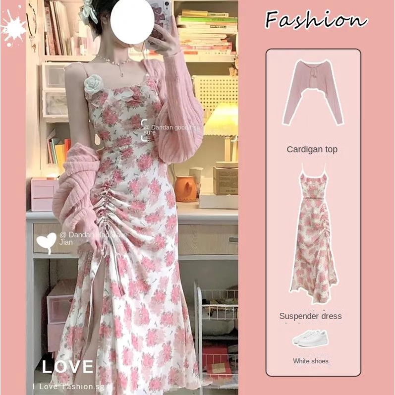 Áo Khoác Cardigan Mỏng Chống Nắng + Chân Váy Xếp Ly Màu Trơn Phù Hợp Với Mùa Hè Dành Cho Nữ