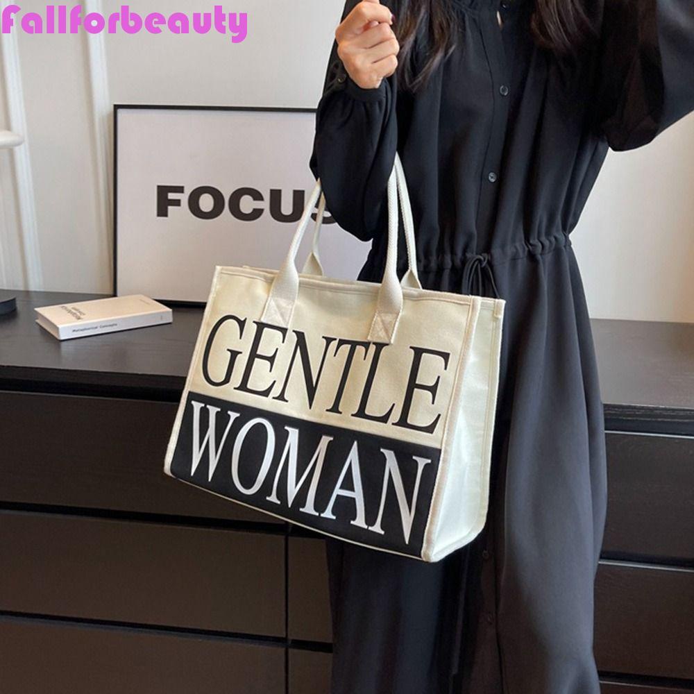 Fallforbeauty Túi Tote In Chữ Đơn Giản Sức Chứa Lớn Cho Nữ