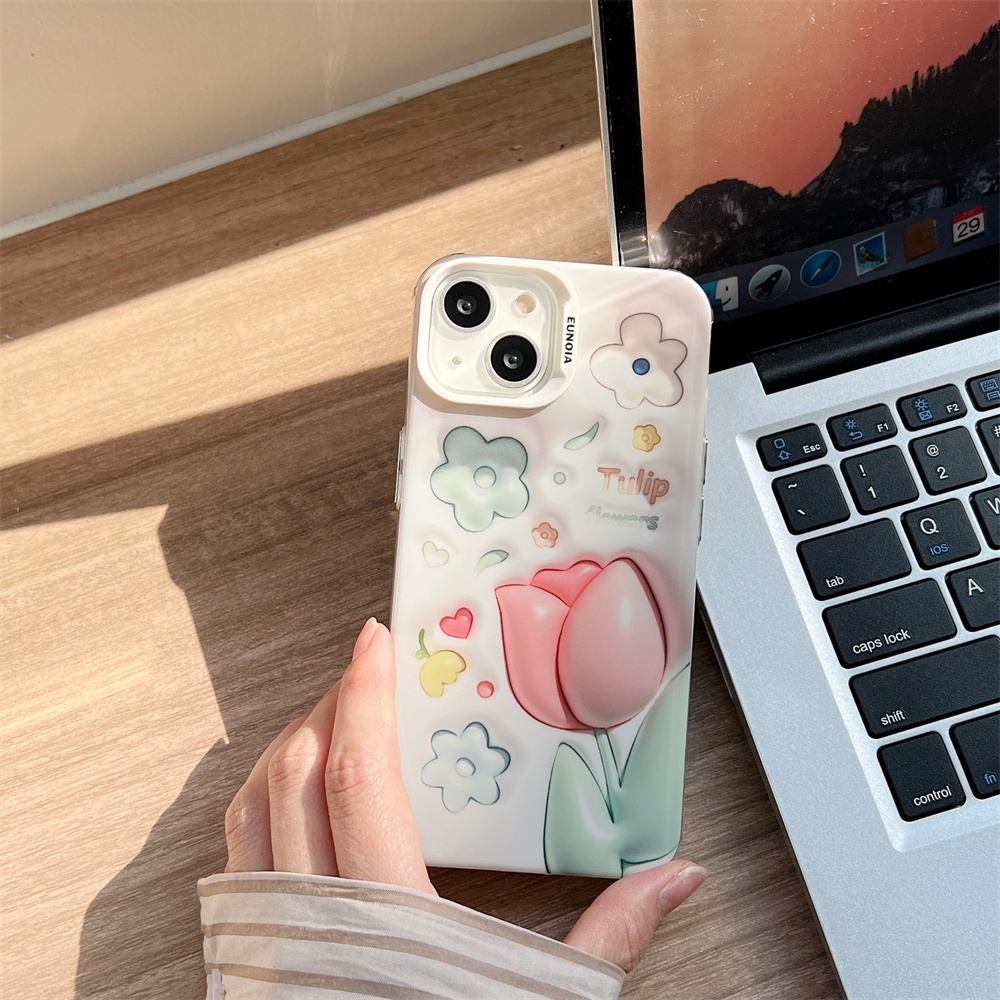 Ốp Điện Thoại TPU Mềm Trong Suốt Chống Sốc Hình Hoa Tulip Cho iPhone 14 13 12 11Pro Max