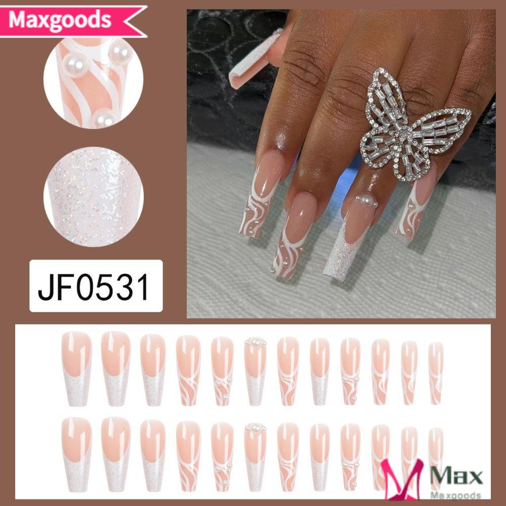 Bộ 24 Móng Tay Giả Dạng Nhấn DIY Sáng Bóng Che Phủ Toàn Diện Có Thể Tháo Rời