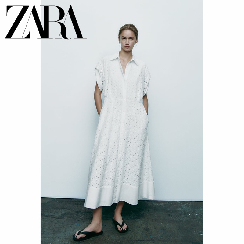 Zara Đầm midi Thêu Họa Tiết Thời Trang Cho Nữ