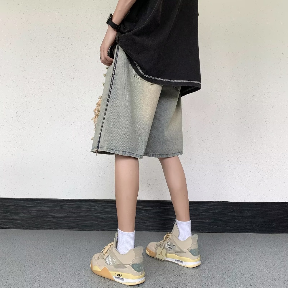 Quần Short Denim Dáng Rộng Phối Rách Thời Trang Mùa Hè Cá Tính