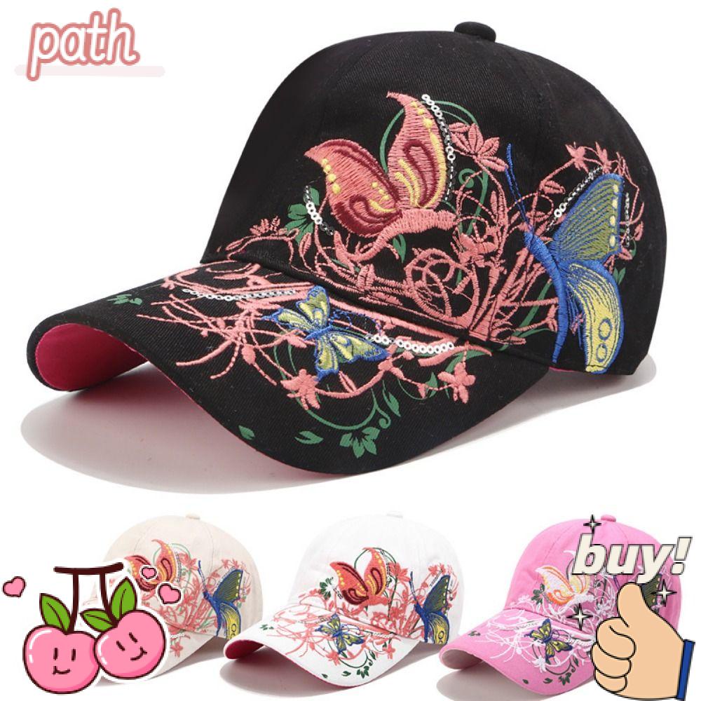 Mũ Lưỡi Trai Chất Liệu Cotton Thêu Hình Bướm Đính Kim Sa Lấp Lánh Thời Trang Cho Nữ