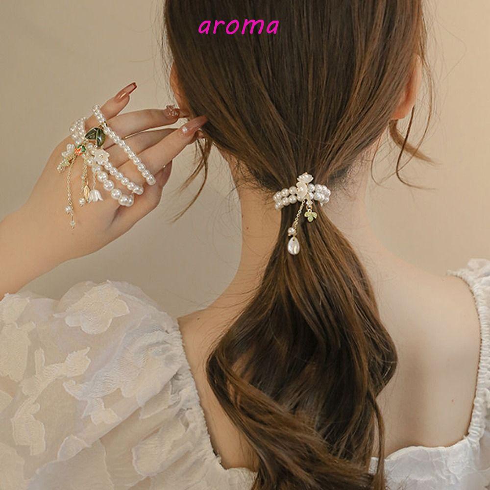 Dây Buộc Tóc Co Giãn Hình Hoa Tulip / Lá Tua Rua Phong Cách Cổ Điển Thời Trang Cho Nữ