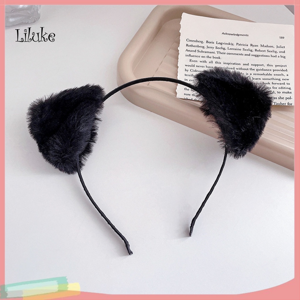 Băng Đô Cài Tóc Tai Mèo Phủ Lông Mềm Mịn Màu Sắc Ngọt Ngào Nữ Tính