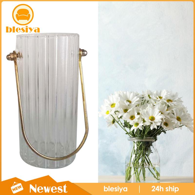 Bình Hoa Thủy Tinh Trong Suốt Hình Trụ Với Tay Cầm Kim Loại