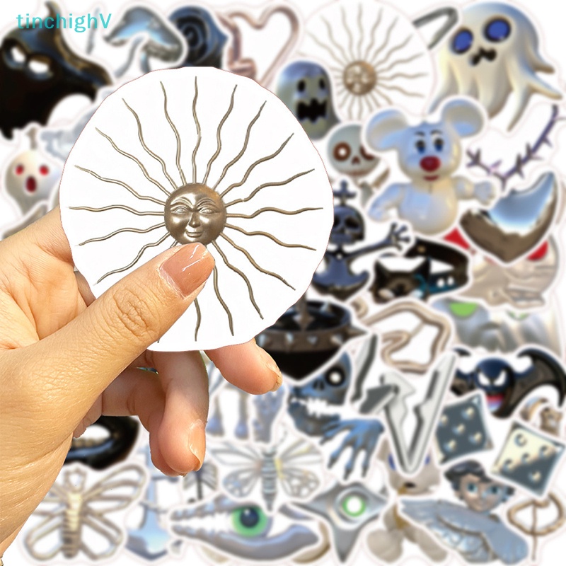 [TinchighV] Set 50 Nhãn Dán Trang Trí Hình Đầu Lâu Kinh Dị Màu Bạc Cho Xe Hơi / Guitar / Laptop / Điện Thoại / Tủ Lạnh
