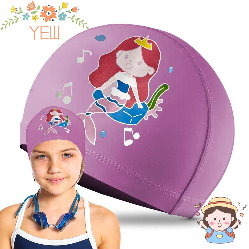 Mũ Bơi Phủ Da PU In Họa Tiết Hoạt Hình Dễ Thương Cho Bé Gái