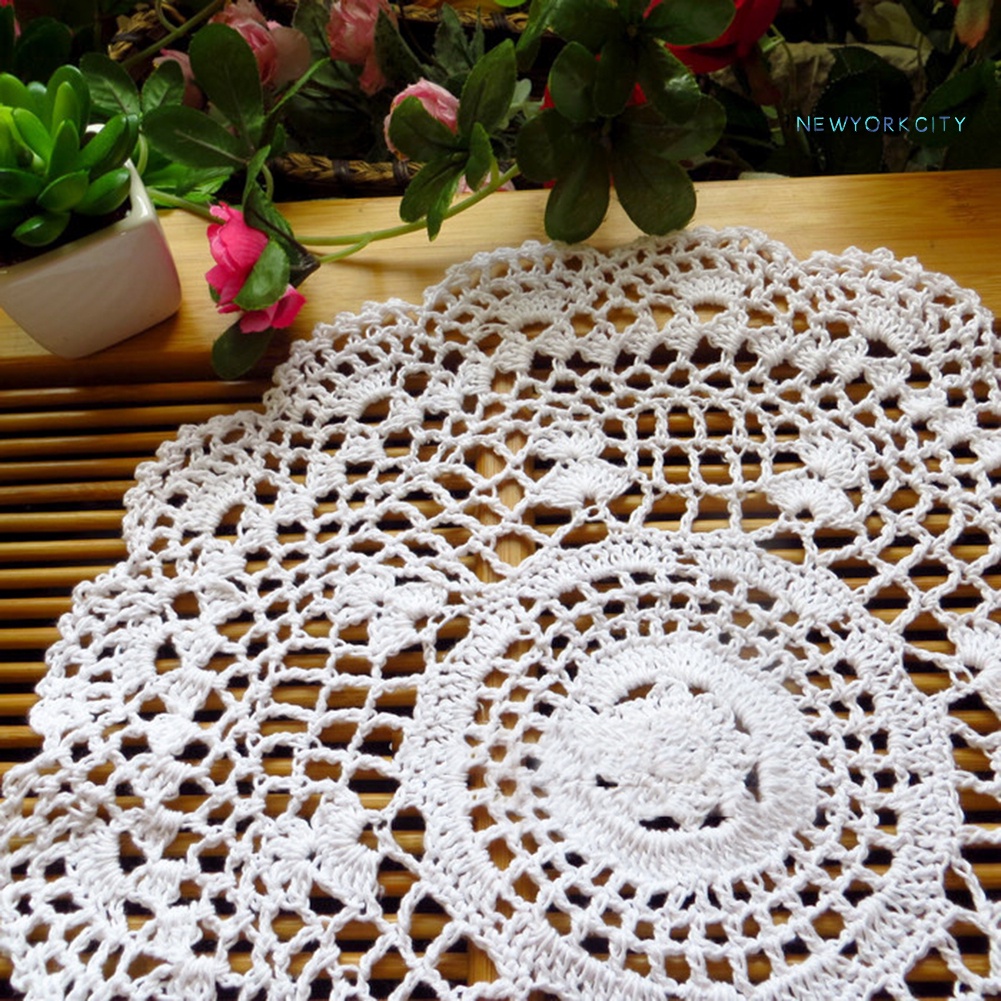 Tấm Lót Bàn Tròn Bằng Vải Cotton Phối Ren Handmade Chống Trượt Tiện Dụng