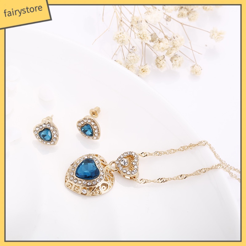 Set Vòng cổ Và Khuyên Tai Đính Đá Pha Lê Nhân Tạo Thời Trang