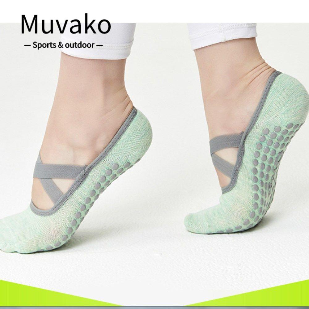 MUVAKO Vớ Cotton Cotton Thoáng Khí Đế Silicone Chống Trượt Dành Cho Nữ Tập Yoga