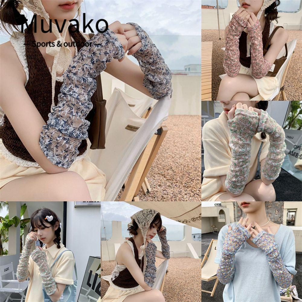 MUVAKO Găng Tay Chống Nắng Và Tia UV Bằng Lụa Lạnh Dáng Rộng Dành Cho Bạn Nữ Lái Xe Thể Thao Ngoài