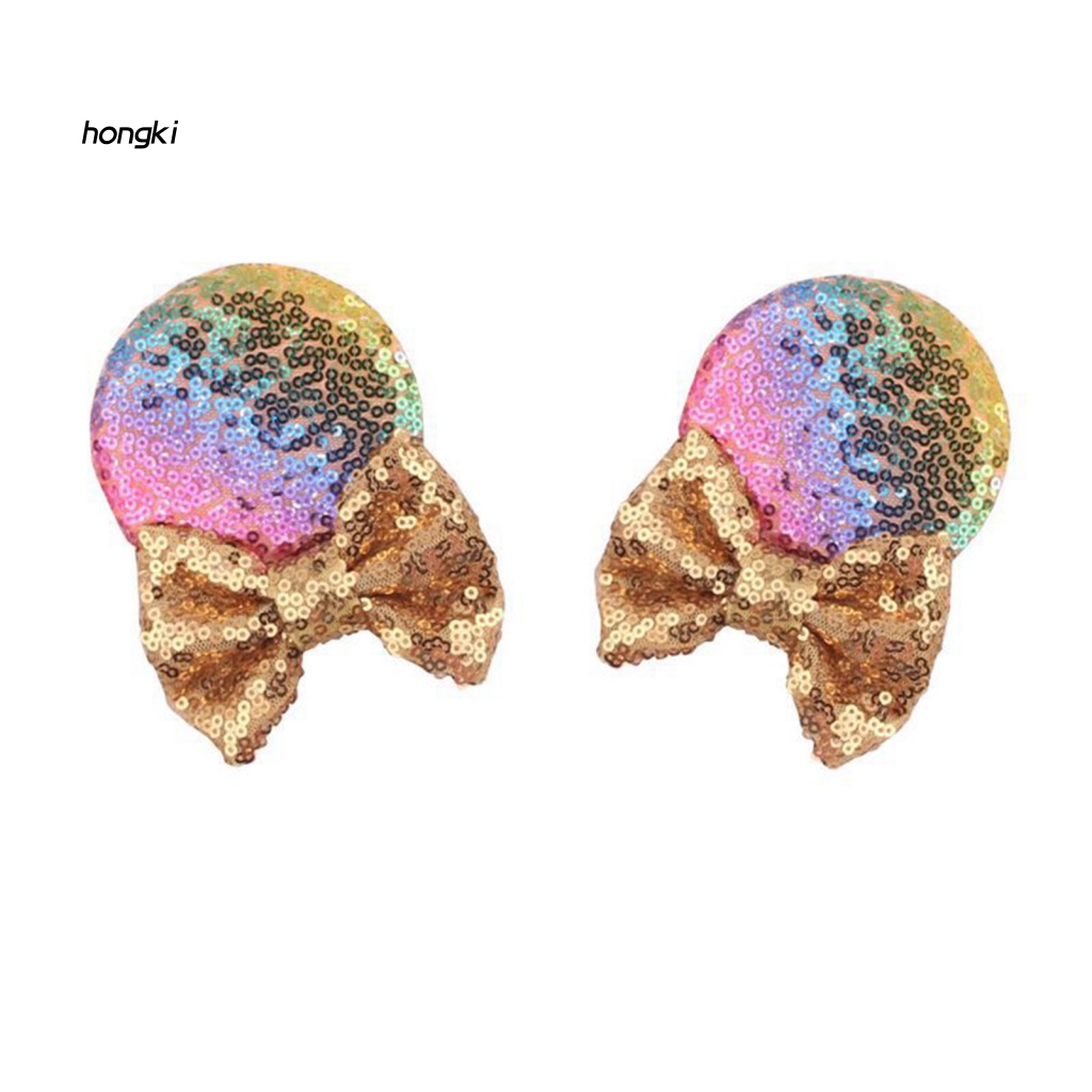 1 Cặp Kẹp Tóc Tai Chuột Giả Bằng Da Đính Kim Sa Lấp Lánh Cho Bé Gái
