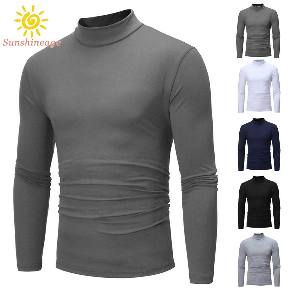 Áo Thun Trơn Tay Dài Cổ Cao Ấm Áp Thời Trang Mùa Đông Cho Nam Giới